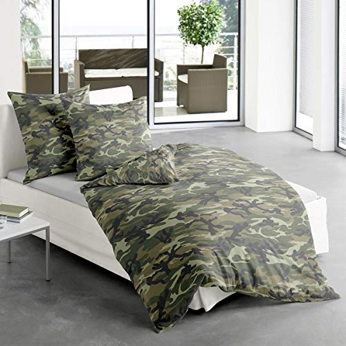 Traumschlaf Renforcé Camouflage Bettwäsche Set • mega Design im Tarnmotiv 100% Baumwolle Reißverschluss • 135x200 cm + 80x80 cm von Traumschlaf