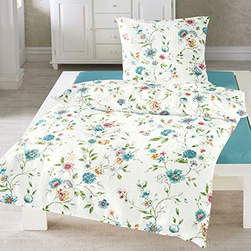 Traumschlaf Seersucker Bettwäsche Blumengirlande 1 Bettbezug 135 x 200 cm + 1 Kissenbezug 80 x 80 cm von Traumschlaf
