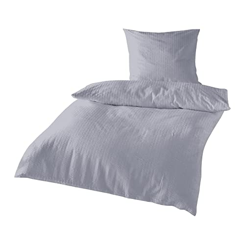 Traumschlaf Seersucker Bettwäsche Set • bügelfreie Sommerbettwäsche einfarbig Uni in tollen Farben mit Reißverschluss 200x220 cm + 2X 80x80 cm Silber von Traumschlaf