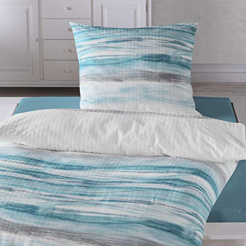 Traumschlaf Seersucker Bettwäsche Set •Bügelfrei• Erfrischendes Wellendesign luftig leichte Bettwäsche Sommer in türkis grau mit Reißverschluss • 240x220 cm + 2X 80x80 cm Traumschlaf Seersucker Bettwäsche Set •Bügelfrei• Erfrischendes Wellendesign luftig leichte Bettwäsche Sommer in türkis grau mit Reißverschluss • 240x220 cm + 2X 80x80 cm von Traumschlaf