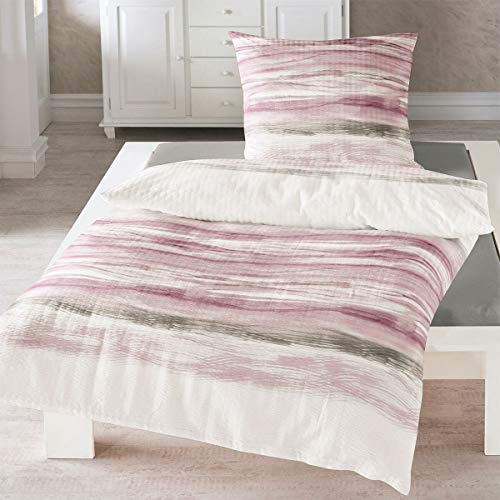 Traumschlaf Seersucker Bettwäsche Wellen rosa 1 Bettbezug 240 x 220 cm + 2 Kissenbezüge 80 x 80 cm von Traumschlaf