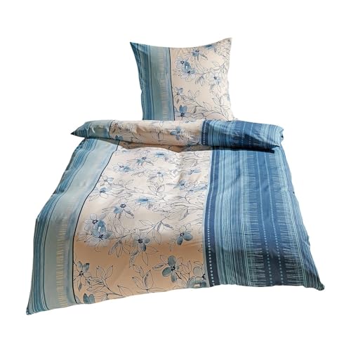 Traumschlaf Mikrofaser Ganzjahres Bettwäsche Set • Geblümtes Design in Blau & Weiß • Atmungsaktiv & Pflegeleicht • mit Reißverschluss • 1 Bettbezug 135 x 200 cm + 1 Kissenbezug 80 x 80 cm von Traumschlaf
