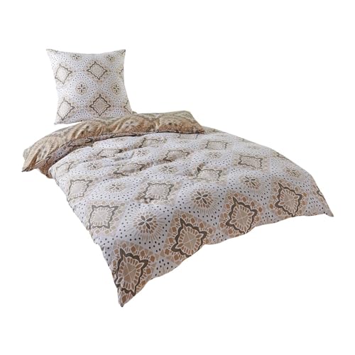 Traumschlaf Mikrofaser Ganzjahres Bettwäsche Set • Wende-Design mit Ornamenten in Beige • Atmungsaktiv & Pflegeleicht • mit Reißverschluss • 1 Bettbezug 155 x 220 cm + 1 Kissenbezug 80 x 80 cm von Traumschlaf