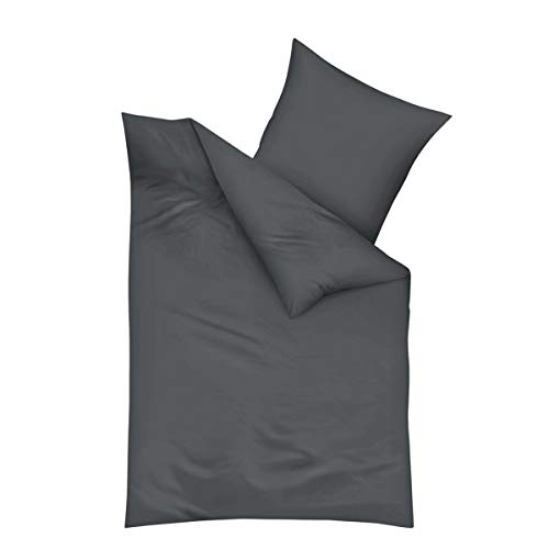 Traumschlaf Uni Biber Bettwäsche anthrazit, 1 Bettbezug 135 x 200 cm + 1 Kissenbezug 80 x 80 cm von Traumschlaf