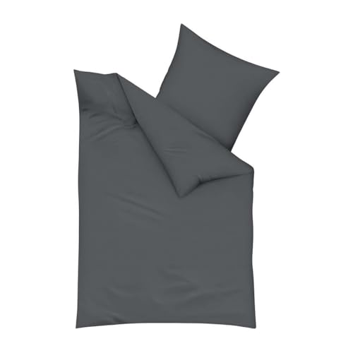 Traumschlaf Uni Biber Bettwäsche anthrazit, 1 Bettbezug 155 x 200 cm + 1 Kissenbezug 80 x 80 cm von Traumschlaf