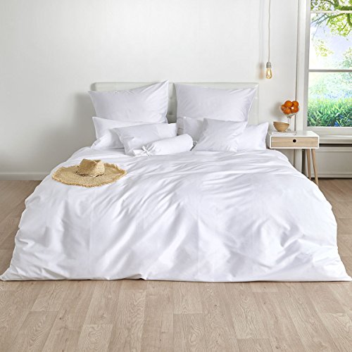 Traumschlaf Uni Mako-Satin Bettwäsche im Set 100% Baumwolle mit Reißverschluss 135x200 cm + 40x80 cm Weiss von Traumschlaf