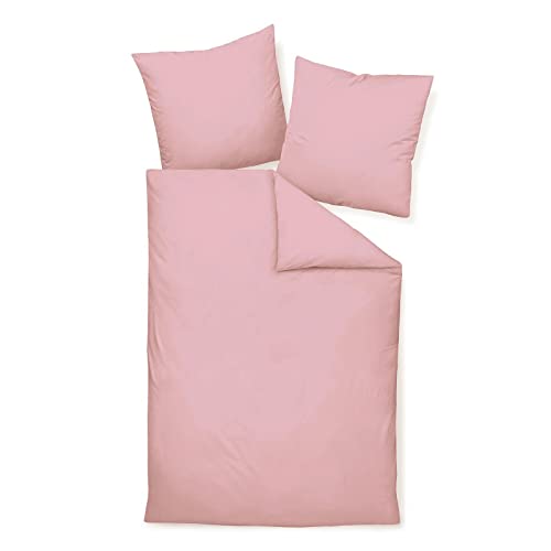 Traumschlaf Uni Mako-Satin Bettwäsche im Set 100% Baumwolle mit Reißverschluss 135x200 cm + 40x80 cm kreiderose von Traumschlaf