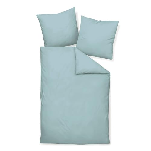 Traumschlaf Uni Mako-Satin Bettwäsche im Set 100% Baumwolle mit Reißverschluss 135x200 cm + 40x80 cm perlblau von Traumschlaf