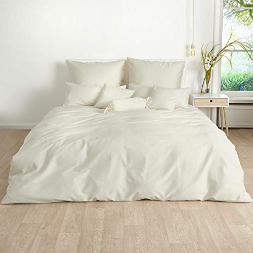 Traumschlaf Uni Mako-Satin Bettwäsche im Set 100% Baumwolle mit Reißverschluss 135x200 cm + 80x80 cm Ecru von Traumschlaf