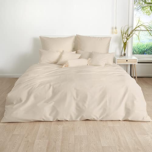 Traumschlaf Uni Mako-Satin Bettwäsche im Set 100% Baumwolle mit Reißverschluss 155x200 cm + 40x80 cm Sand von Traumschlaf