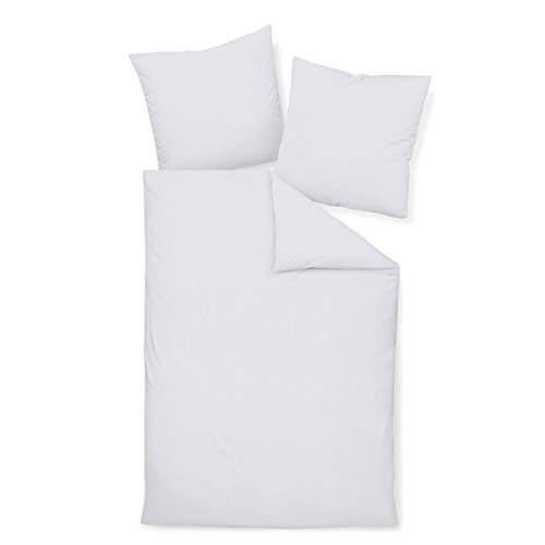 Traumschlaf Uni Mako-Satin Bettwäsche im Set 100% Baumwolle mit Reißverschluss 155x200 cm + 40x80 cm Weiss von Traumschlaf