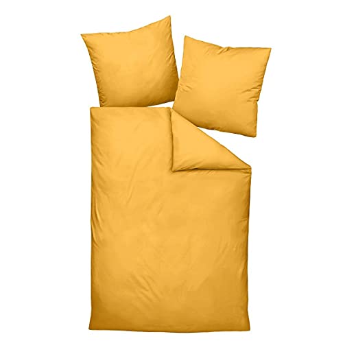 Traumschlaf Uni Mako-Satin Bettwäsche im Set 100% Baumwolle mit Reißverschluss 155x220 cm + 80x80 cm Bernstein von Traumschlaf