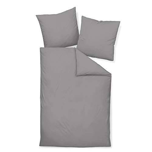 Traumschlaf Uni Mako-Satin Bettwäsche im Set 100% Baumwolle mit Reißverschluss 155x220 cm + 80x80 cm Graphit von Traumschlaf