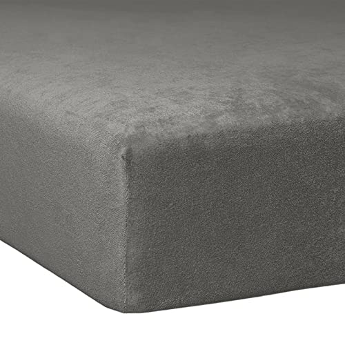 Traumschlaf weiches, elastisches Flausch Biber Boxspring Matratzen Spannbettlaken mit Rundumgummi, Größen 90x190 cm - 100x200 cm Schiefer von Traumschlaf