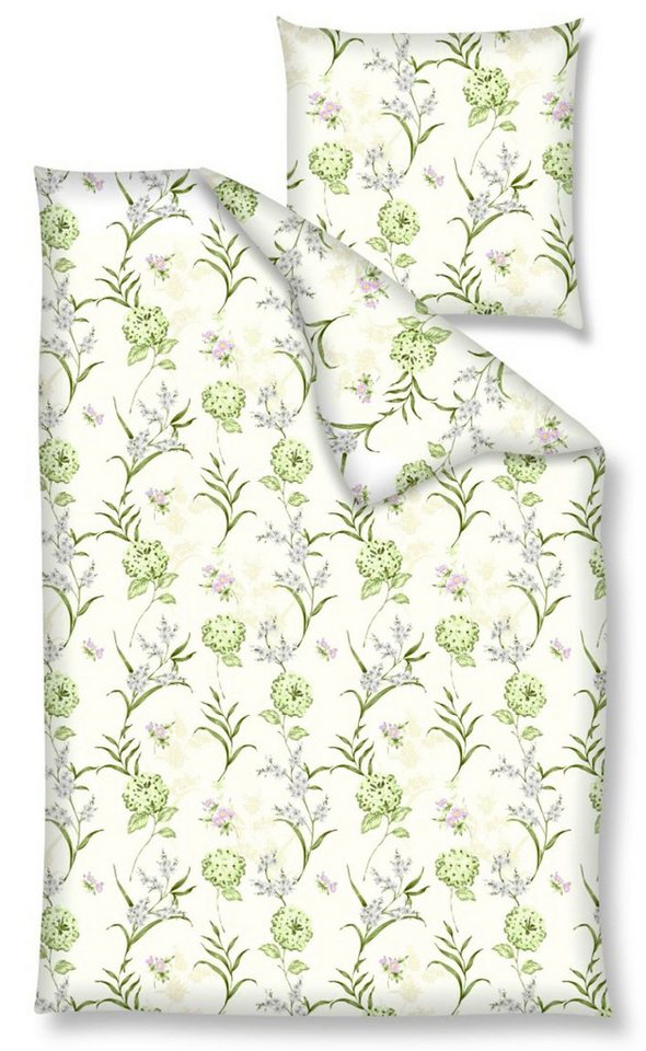 Bettwäsche Baumwolle, Traumschloss, Renforcé, 3 teilig, Blumenwiese, grün, weißer Hintergrund von Traumschloss