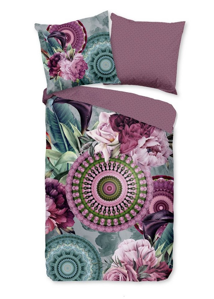 Bettwäsche Baumwolle, Traumschloss, Satin, 2 teilig, Mandalas und Blumen in schönen mint-und rosatönen von Traumschloss