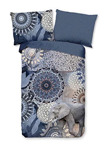 Traumschloss Comfort Flanell Bettwäsche »Meya«, Mandalas mit Elefant. blau, 155x220 & 80x80, 100% Baumwolle, wärmend & kuschelig, mit Reißverschluss bestehend aus Kissen und Bettbezug von Traumschloss