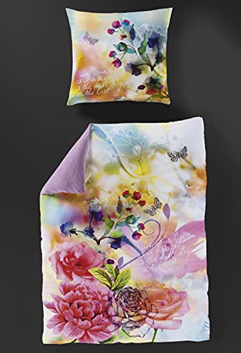 Traumschloss Bettwäsche »Mako-Satin« Bunte Blumen mit inspirierendem Spruch, 155x220 & 80x80, 100% Baumwolle, mit Reißverschluss bestehend aus Kissen und Bettbezug von Traumschloss