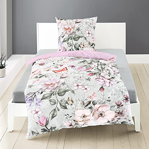 Traumschloss Bettwäsche »Mako-Satin« frische Blumen mit Wendeoptik in rosé, 155x220 & 80x80, 100% Baumwolle, mit Reißverschluss bestehend aus Kissen und Bettbezug, Digitaldruck von Traumschloss