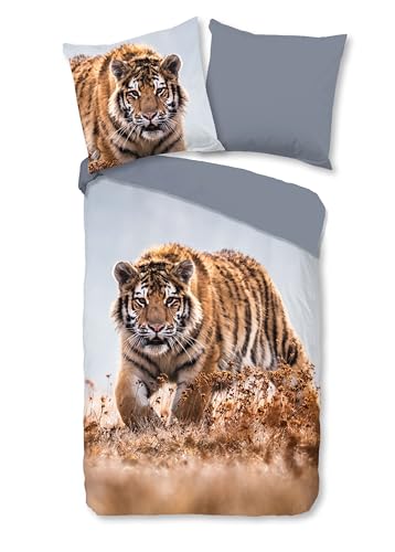 Traumschloss Renforcé Bettwäsche »Tiger«, Tiger, 135x200 & 80x80, 100% Baumwolle, atmungsaktiv & weich, Wendebettwäsche-Set mit Reißverschluss bestehend aus Kissen und Bettbezug von Traumschloss