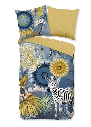 Traumschloss Satin Bettwäsche »Laska«, Mandalas mit Zebra und Pflanzen, blau, gelb, 135x200 & 80x80, 100% Baumwolle, atmungsaktiv & weich, mit Reißverschluss bestehend aus Kissen und Bettbezug von Traumschloss