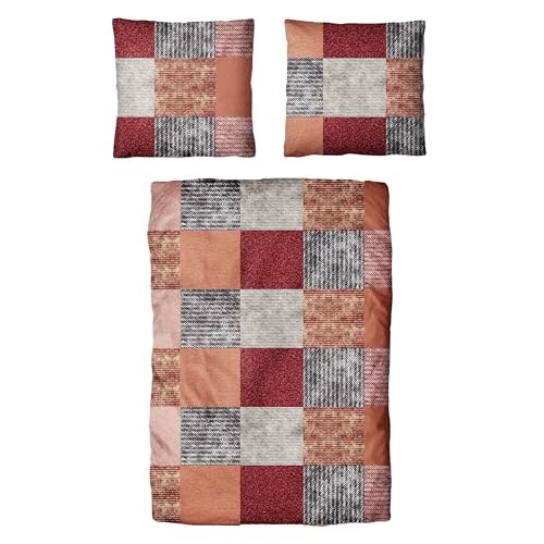 Traumschloss Classic Microfaser Flanell Bettwäsche, kariert, rot, 155x220 & 80x80, 100% Polyester, wärmend & kuschelig, mit Reißverschluss bestehend aus Kissen und Bettbezug von Traumschloss