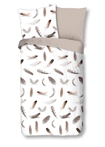 Traumschloss Comfort Flanell Bettwäsche »Feathers«, Federn auf weißem Hintergrund, 200x200 & 80x80, 100% Baumwolle, wärmend & kuschelig, mit Reißverschluss bestehend aus Kissen und Bettbezug von Traumschloss