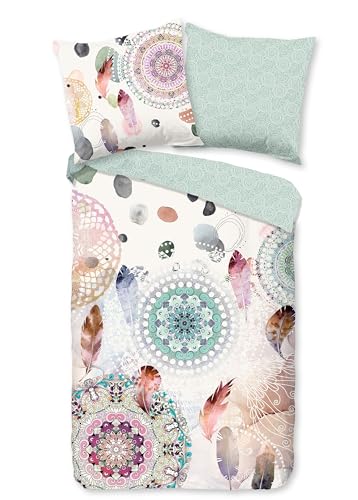 Traumschloss Comfort Flanell Bettwäsche »Namee«, Mandalas und Federn, pastellfarbend, 155x220 & 80x80, 100% Baumwolle, wärmend & kuschelig, mit Reißverschluss bestehend aus Kissen und Bettbezug von Traumschloss