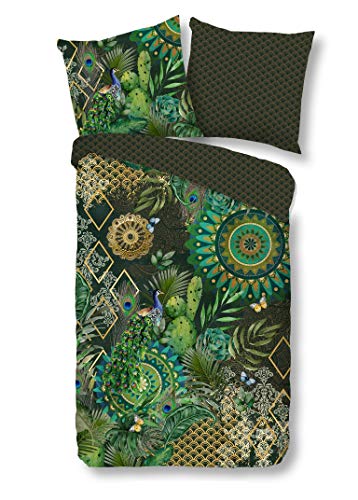 Traumschloss Comfort Flanell Bettwäsche »Pfau«, Mandalas mit Pfau und Pflanzen, grün, 155x220 & 80x80, 100% Baumwolle, wärmend & kuschelig, mit Reißverschluss bestehend aus Kissen und Bettbezug von Traumschloss