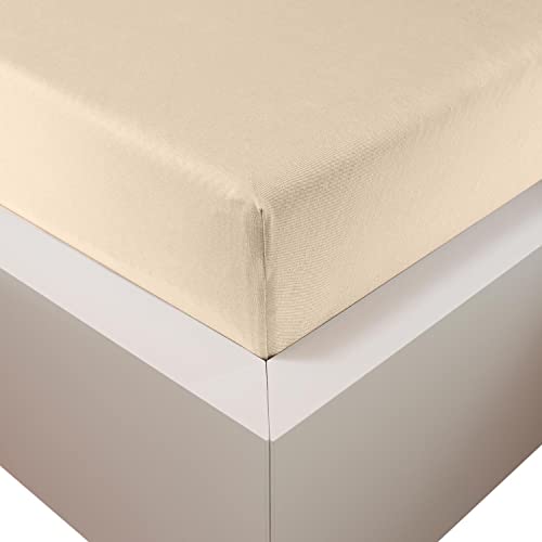 Traumschloss Spannbetttuch »Premium Plus« Mako Baumwolle mit Lyocell & Elasthan | Edel-Jersey | wärmt im Winter & kühlt im Sommer | Creme | 140-160x200-220cm von Traumschloss