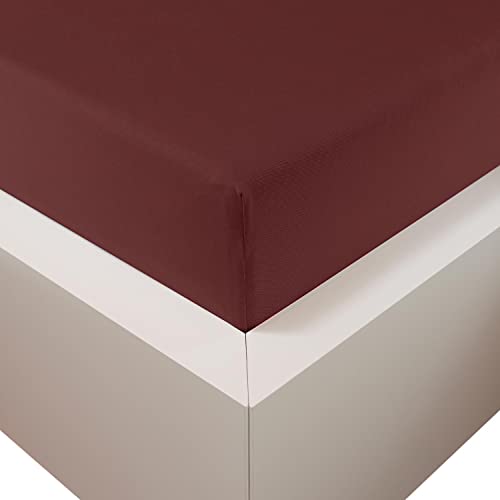 Traumschloss Spannbetttuch »Premium Plus« Mako Baumwolle mit Lyocell & Elasthan | Edel-Jersey | wärmt im Winter & kühlt im Sommer | Bordeaux | 180-200x200-220cm von Traumschloss