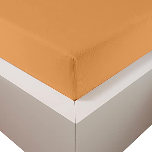 Traumschloss Spannbetttuch »Premium Plus« Mako Baumwolle mit Lyocell & Elasthan | Edel-Jersey | wärmt im Winter & kühlt im Sommer | Mandarine | 180-200x200-220cm von Traumschloss