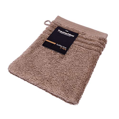 Traumschloss Frottier-Line Premium hautsympathischer Waschhandschuh aus 100% amerikanischer Supima Baumwolle 600g/m², Farbe:Taupe, Größe:16x21 von Traumschloss