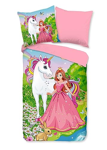 Traumschloss Renforcé Bettwäsche »Fairytale«, Einhorn, Prinzessin, 135x200 & 80x80, 100% Baumwolle, atmungsaktiv & weich, Kinderbettwäsche-Set mit Reißverschluss bestehend aus Kissen und Bettbezug von Traumschloss