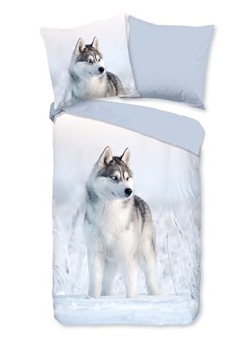 Traumschloss Renforcé Bettwäsche »Sachar«, Husky, 135x200 & 80x80, 100% Baumwolle, atmungsaktiv & weich, Wendebettwäsche-Set mit Reißverschluss bestehend aus Kissen und Bettbezug von Traumschloss