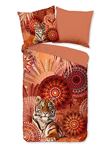 Traumschloss Satin Bettwäsche »Anakin«, Mandalas mit Tiger, Federn, orange, 135x200 & 80x80, 100% Baumwolle, atmungsaktiv & weich, mit Reißverschluss bestehend aus Kissen und Bettbezug von Traumschloss