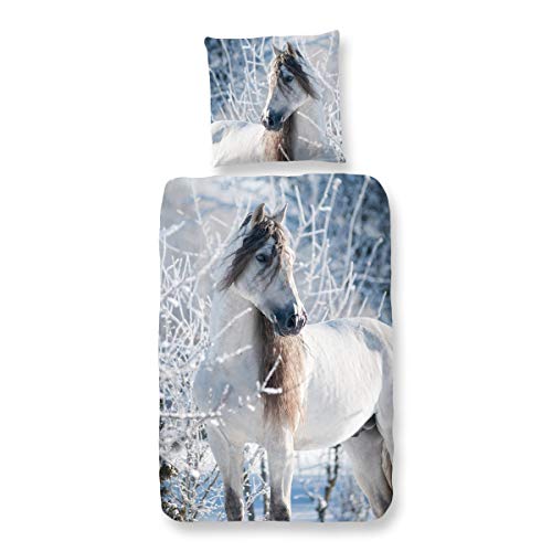 Traumschloss Flanell Kinder Bettwäsche - Schimmel - weißes Pferd im Winter, Farbe:White Horse, Größe:135x200 von Traumschloss