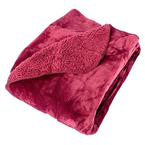 Traumschloss Wohndecke Flanell und Sherpa Kuscheldecke, Bordeaux, 150x200cm, 100% Polyester, weicher Flanell, wärmendes Sherpa von Traumschloss