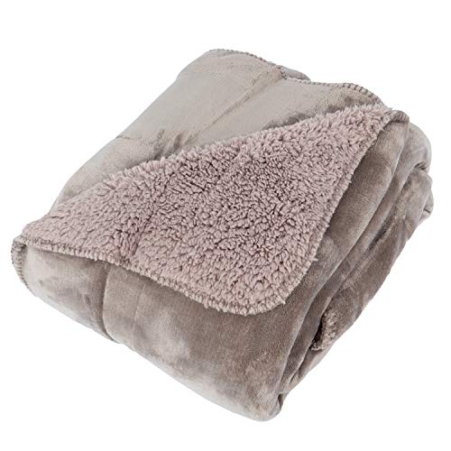 Traumschloss Wohndecke Flanell und Sherpa Kuscheldecke, Taupe, 150x200cm, 100% Polyester, weicher Flanell, wärmendes Sherpa von Traumschloss