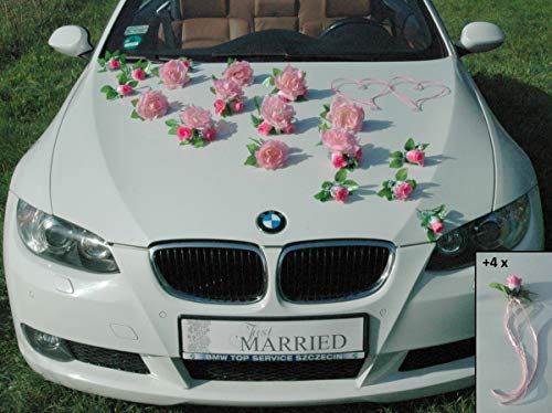 Traumschmuck Auto Schmuck Braut Paar Rose Deko Dekoration Autoschmuck Hochzeit Car Auto Wedding Deko Ratan Girlande PKW (Rosa) von Auto-schmuck so einfach so kreativ