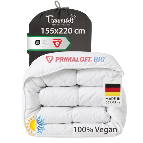 Made in Germany Bettdecke 155x220 cm, hochwertige Daunenalternative mit Primaloft Bio Mikrofasern-Füllung, für alle Jahreszeiten, Füllgewicht: 790g, weiß, Allergiker geeignet, Öko-Tex 100 (2 Stück) von Traumwelt Natur