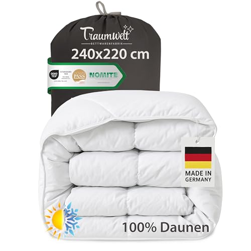 Traumwelt Natur Made in Germany Daunendecke 240x220 cm aus 100% Daunen, für alle Jahreszeiten, Allergiker geeignet (nomite), Öko-Tex 100 Klasse 1 Zertifiziert, Downpass von Traumwelt Natur