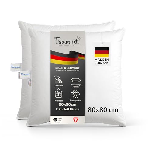 Traumwelt Natur Made in Germany Kopfkissen 80x80 cm, mit Primaloft Bio Mikrofasern-Füllung, weiß, Füllgewicht: 1500g. Allergiker geeignet, Öko-Tex 100, biologisch abbaubar, Klimaneutral (2 Stück) von Traumwelt Natur