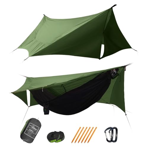 Travel Bird SkyNest Hängematten Set mit Moskitonetz und Regen Fliege Tarp, 4 in 1 Camping Hängematte Zelt, Ultraleicht Tragbare Doppellagig Hängematte mit Ridge Rope für Camping, Wandern, Backpacking von Travel Bird