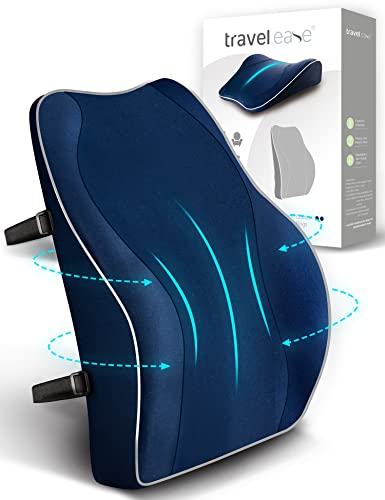 Travel Ease Ergonomisches RückenKissen aus Memory Foam, Lendenkissen für Bürostuhl, Autositz, Rollstuhl, mit Antistatischem, hautfreundlichem Bezug und für eine Bequeme Sitzhaltung (Dunkelblau) von Travel Ease