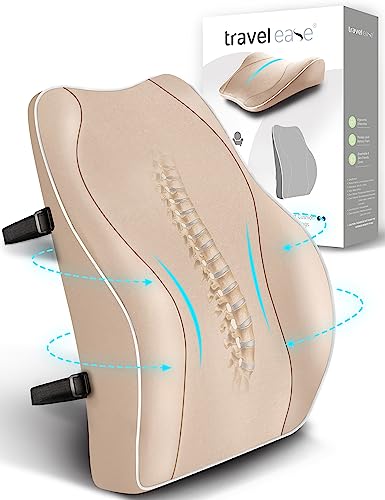 Travel Ease Ergonomisches RückenKissen aus Memory Foam, Lendenkissen für Bürostuhl, Autositz, Rollstuhl, mit Antistatischem, hautfreundlichem Bezug und für eine Bequeme Sitzhaltung (Beige) von Travel Ease