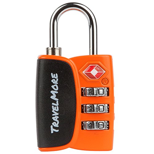 TravelMore TSA-Schloss mit Öffnungs-Alarmanzeige | TSA-Kofferschloss für Flugreisen | Zahlenschloss mit Open-Alert-Anzeige | Gepäckschloss für Koffer, Rucksack, Gepäck | 1 Stück, Orange von TravelMore