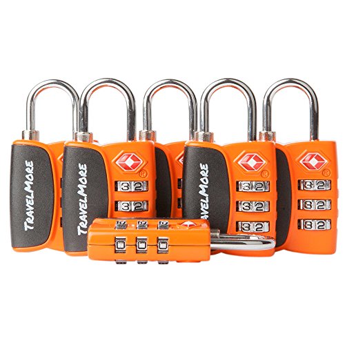 TSA-Schlösser mit Öffnungs-Alarmanzeige | TSA-Kofferschloss für Flugreisen | Zahlenschlösser mit Open-Alert-Anzeige | Gepäckschlösser für Koffer, Rucksack, Gepäck | 6 Stück, Orange von TravelMore