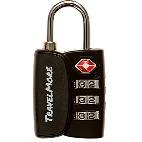 TSA-Schloss mit Öffnungs-Alarmanzeige | TSA-Kofferschloss für Flugreisen | Zahlenschloss mit Open-Alert-Anzeige | Gepäckschloss für Koffer, Rucksack, Gepäck | 1 Stück, Schwarz von TravelMore