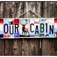 Unsere Hütte. Licens Plate Schild - Cabin Dekor - Elch - Mancave Cabochon - Recycelt von TravelingSoulStudio